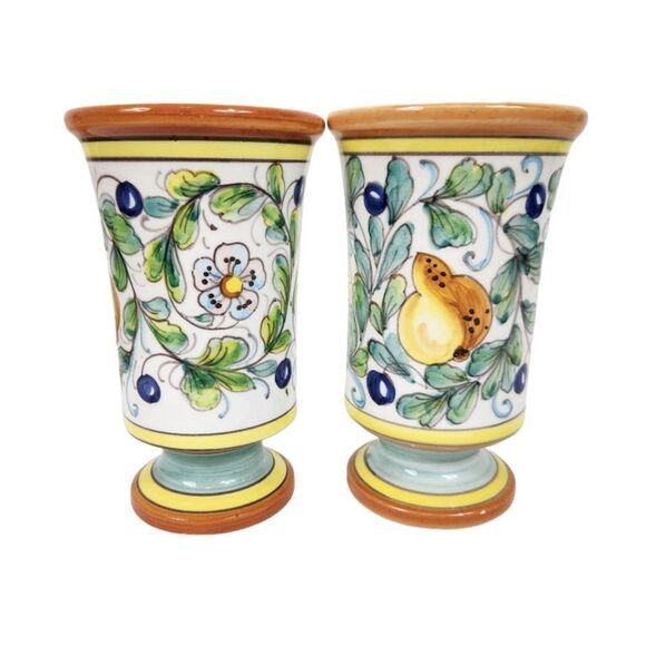 La Piccola Bottega Italian Handmade Pottery Cups Signed Charles Keath Set of 2 - Picture 1 of 5